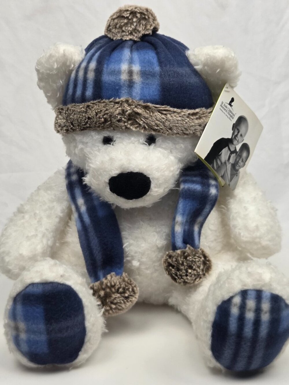Gentle Treasures Winter Shaggy Polar Blue Plaid Bear Plush Stuffed Animal 16”
